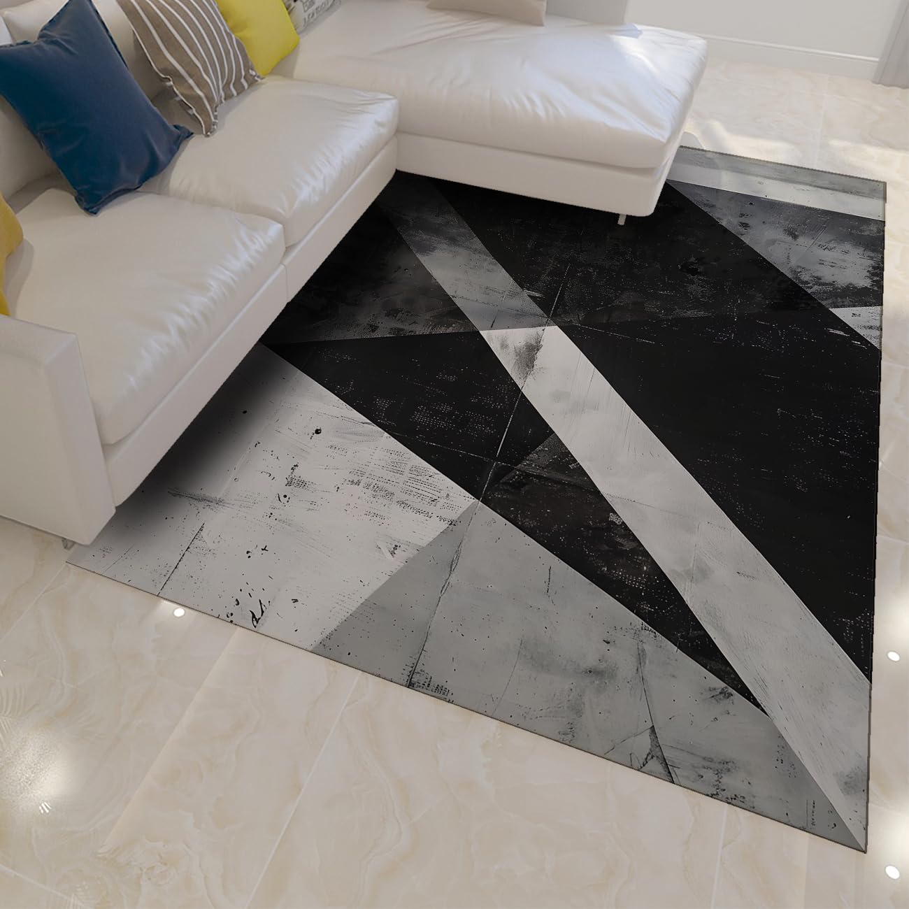 Alfombra Negra Gris 90X150 pies salón geometría Abstracta alfombras Grandes Antideslizantes Lavables Alfombra Interior ultrasuave Pelo bajo Alfombra dormitorios Sala Juegos Oficina Cocina