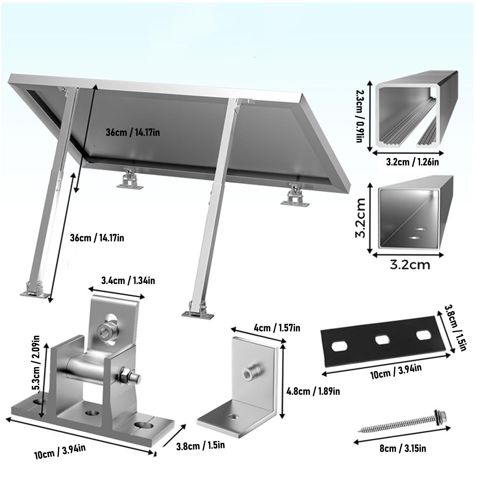 Cosiki 2 Zestawy Wspornika do Montażu Panelu Słonecznego, Regulowany Uchwyt do Montażu Panelu Słonecznego ze Stopu Aluminium, Stojak Paneli Słonecznych o Kącie od 15° 30°, Idealny Samochodów
