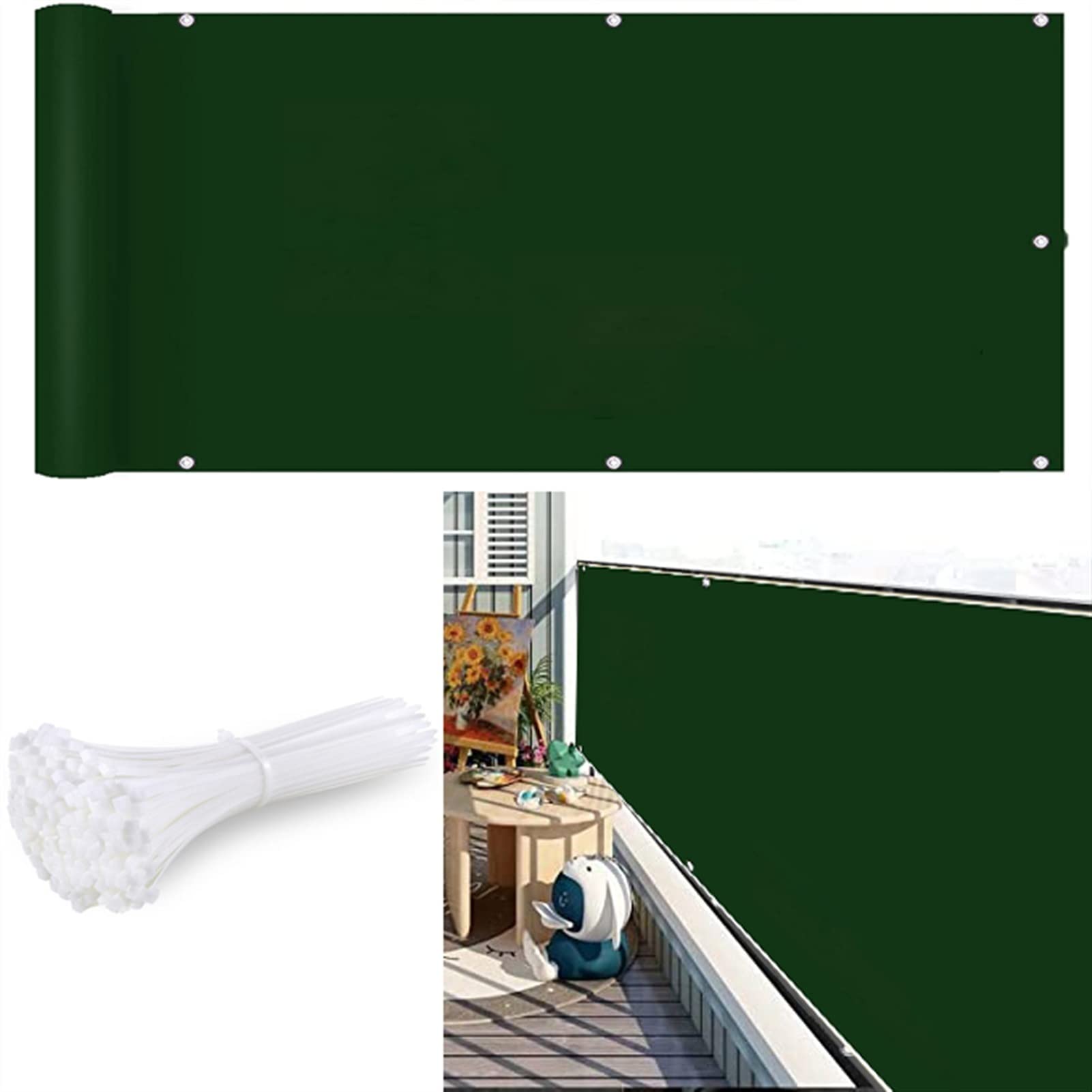 CHBIN Balcony Screen Privacy Fence Cover 80x400cm Height 70cm/80cm/90cm/100cm/110cm/120cm/130cm/140cm/150cm/160cm/170cm/180cm/190cm/200cm with Bindings & Grommets for Balcony Terrace Patio, Green