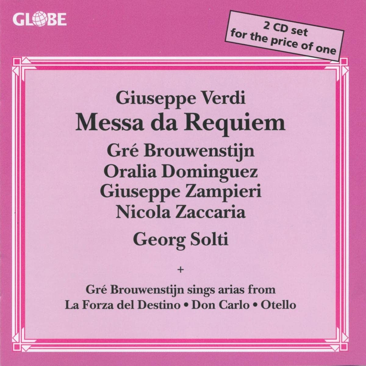 Verdi: Requiem / Brouwenstijn / Solti etc. / Globe 2 CD set GLO 5141