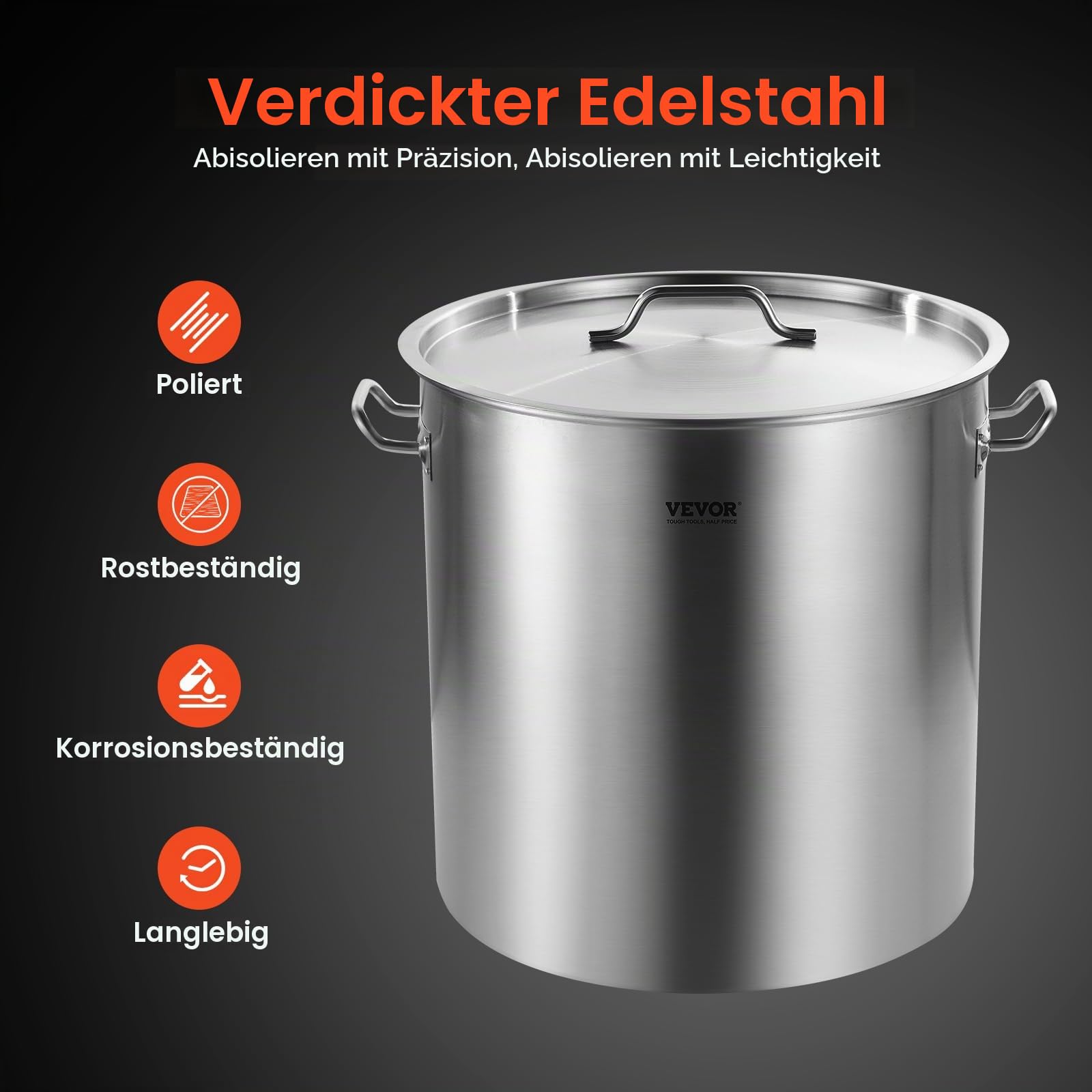 VEVOR Suppentopf Edelstahl, 94,6 L Kochtöpfe Großraumtopf, Kochgeschirr-Saucentopf mit Korb & Deckel & Griff, Suppentopf in Handelsqualität, Schleifbehandlung, zum Dämpfen Kochen oder Braten