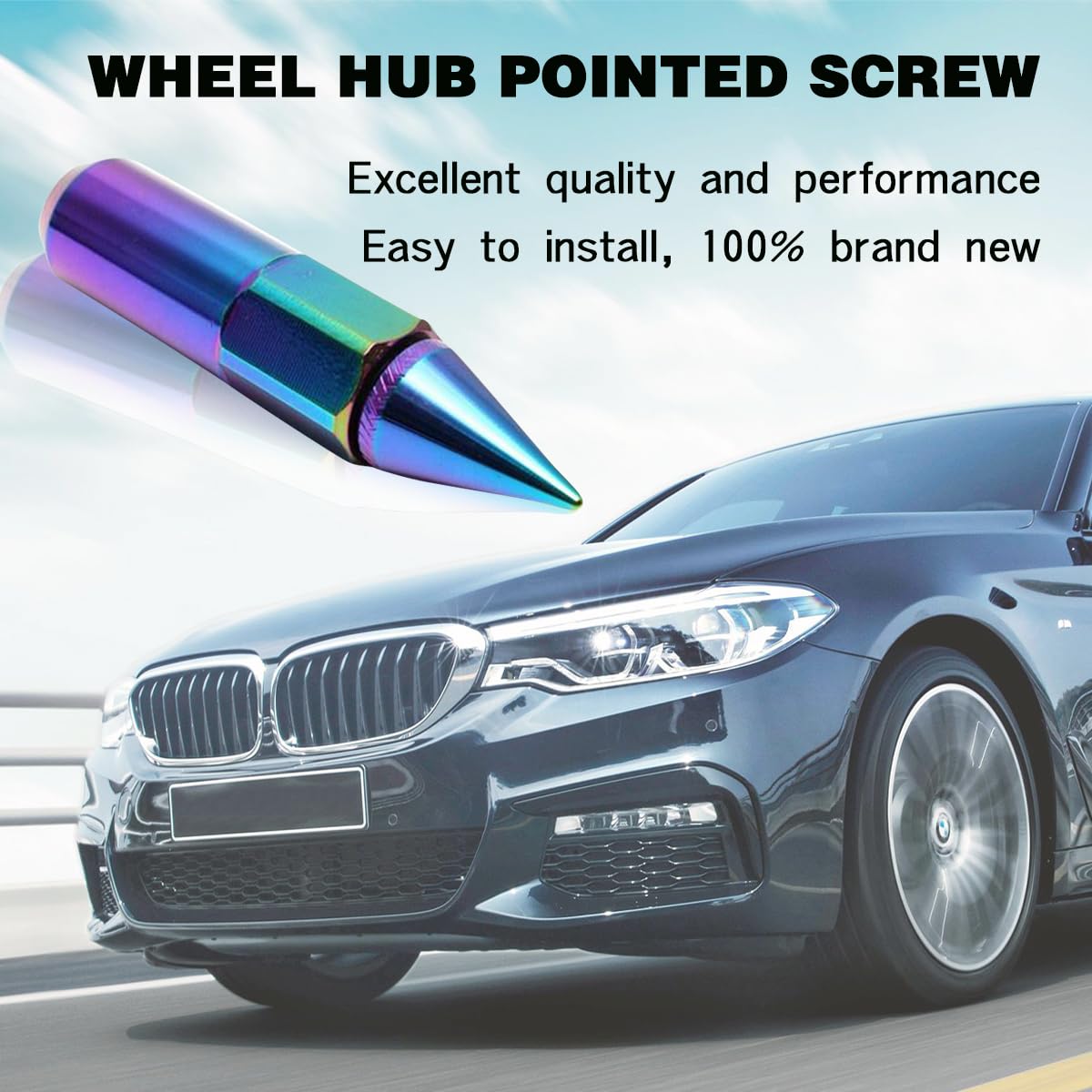 Osilly 20 Stück M12 x 1,5 Auto-Radmuttern mit spitzer Kappe, 60 mm Höhe, Aluminium, korrosionsbeständig, Automobil-Räder, Radmuttern, Fahrzeugkappe, verlängerter Tuner, universell für SUV, LKW,