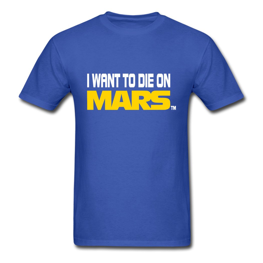 Lanqi Hot Sale Men's I Want To Die On Mars T-Shirts Royal blue XXL