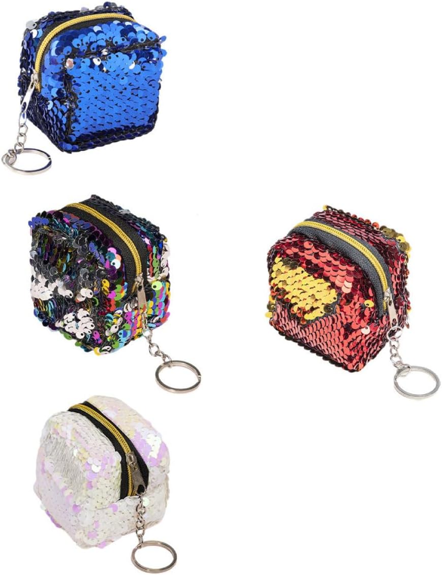 Unomor 4pcs Coin Pouch Change Bag Set with Sequin Detail, Portable Handheld Storage Pocket for Boys and, Red Blue, Lightweight Wallet Organizer for Travel and Daily Use