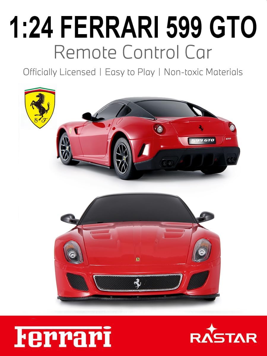 RASTAR 46400 1/24 Ferrari 599 GTO RC Car - Ideal Gifts for Play & Display - Officially Licensed Toy Car Model with Remote Controller for Kids, Teens & Adults - Red