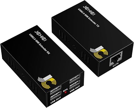 USB Extender Over Cat6/7 Up to165ft/50M, JCHICI 4 USB 2.0 Ports, Plug and Play, No Driver, POC, Keyboard and Mouse Over Ethernet