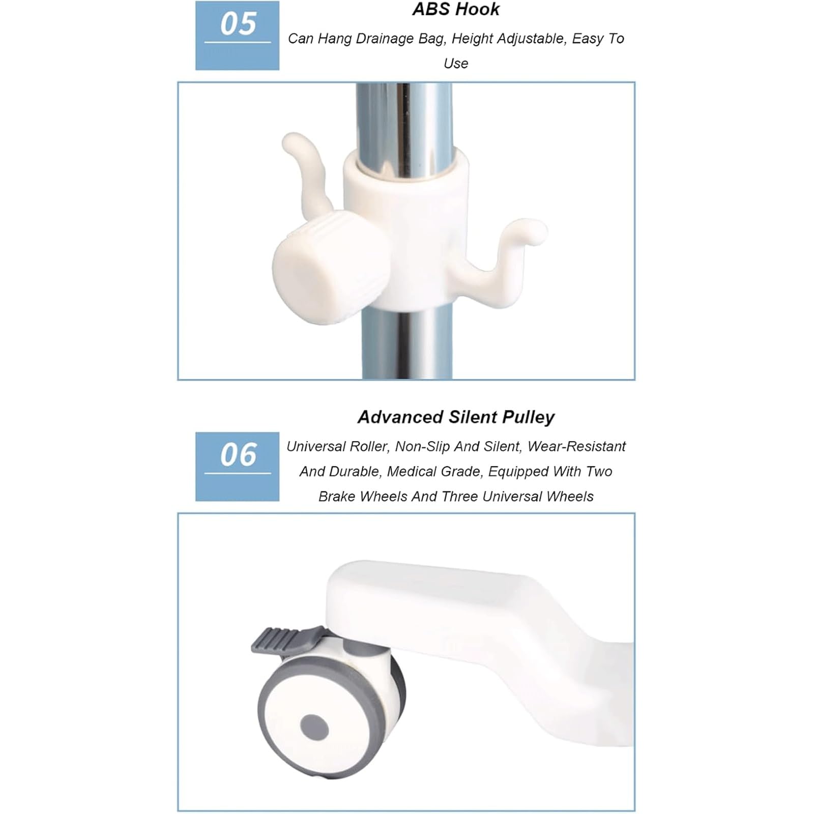 EYPKPL Supporto for flebo da Pavimento con Ruote, in Acciaio Inox, con Vassoio e Cestino portaoggetti, for Assistenza domiciliare, ospedali, cliniche