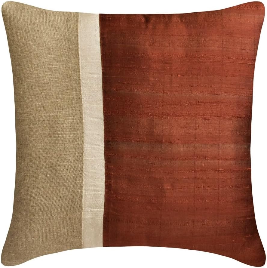 The HomeCentric Decorative Rust 16"x16" (40x40 cm) Throw Pillow Covers, Silk & Linen Patchwork & Colorblock Throw Pillows for Sofa, Solid Color Pattern Modern Easter - Rust Silkastic