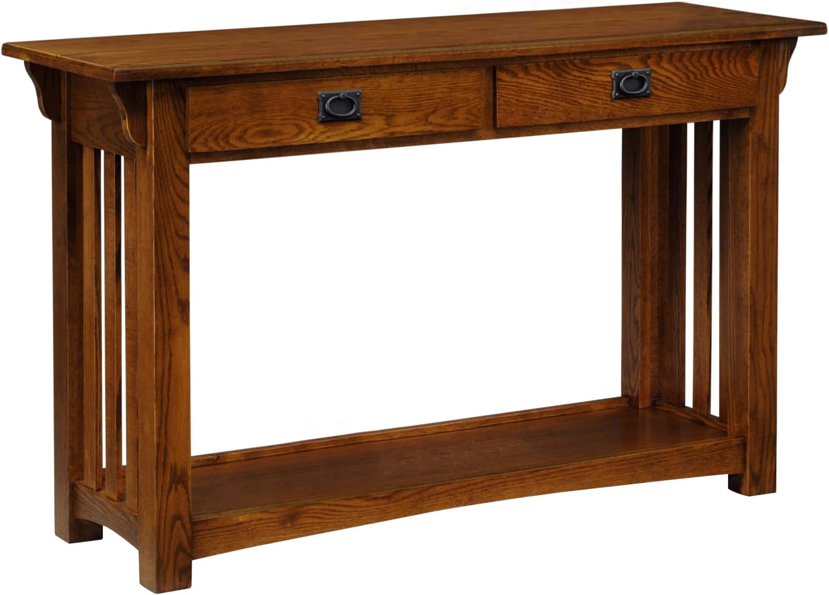 Leick Home Mission Console Table, Solid Wood, 2 Storage Drawers, Bottom Display Shelf, Narrow Depth, Slatted Sides, Easy-Assembly, Medium Oak, 48.0 in. W x 16.0 in. D x 30.0 in. H, 8233