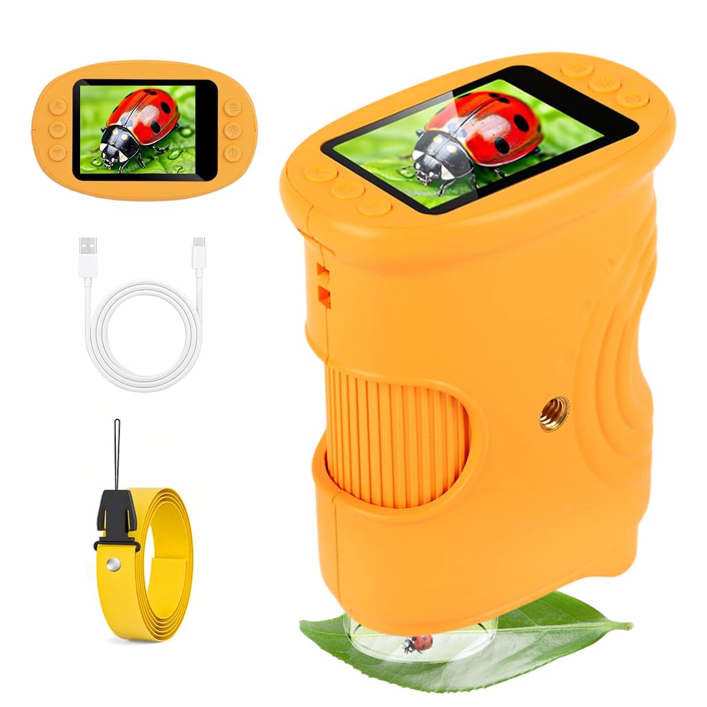 ZORBES® Kids Digital Microscope 1000X, 2-megapixel Lens Outdoor Microscope with 2" IPS Display& LEDs, 1080P HD Video & Photo Recording, USB Rechargeable, Outdoor Microscope Toy Children's Day Gift