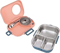 Vista 10 de Lonchera térmica Bento con aislamiento de 37.2 fl oz de doble piso con tapa a prueba de flujo, contenedor de alimentos portátil con acero inoxidable