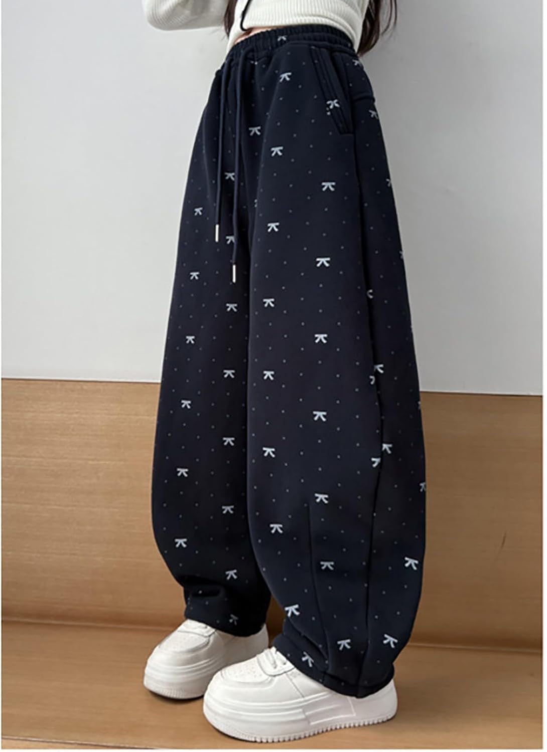 Girls Polka Dot Sweatpants Kids Casual Drawstring Wide Leg Joggers Teen Spring Baggy High Waist Straight Track Pants