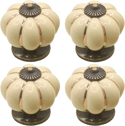 Miniatura 7 de Kelier Pomos de cerámica para gabinete, paquete de 8, manijas de puerta de calabaza elegantes y vintage para cocinacajónarmarioarmario (blanco, 8