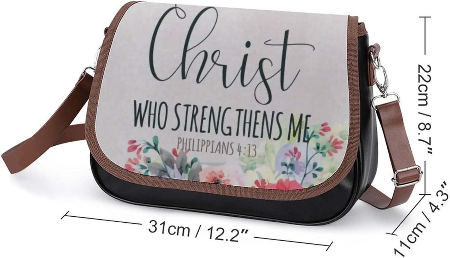 I Can Do All Things through Christ Philippians 4 13 - Bible VerseWomen's Faux Leather Crossbody Bag, Waterproof Wrinkle-Resistant Shoulder Bag with Detachable Strap, Large Capacity Casual Handbag, Fas
