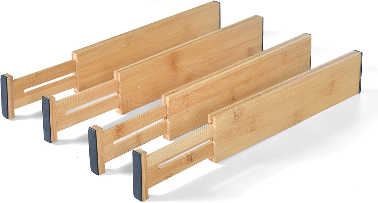 SAIEHUIDU Expandable Natural Bamboo Drawer Dividers (1317