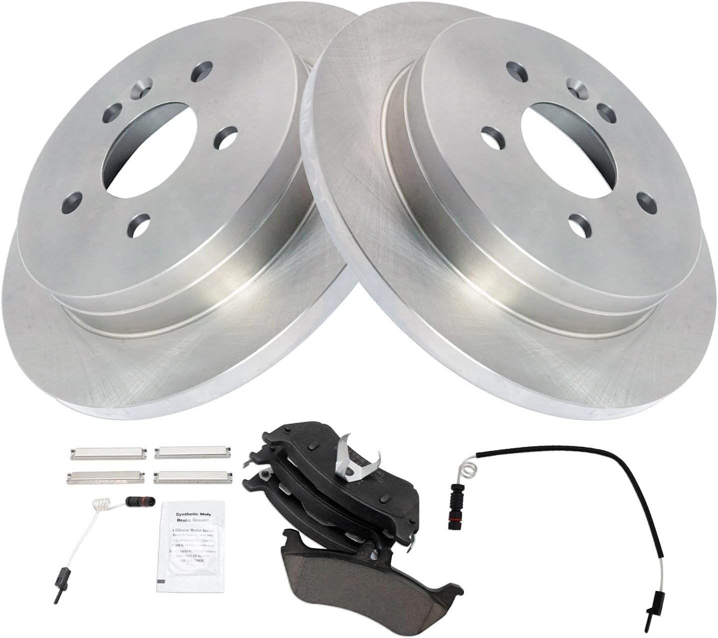 TRQ Rear Brake Pad & Rotor Kit Brake Pad Wear Sensor Brake Pads Brake Rotor Ceramic Compatible with 1999-2003 Mercedes-Benz ML320 2003-2005 ML350 1999 ML430