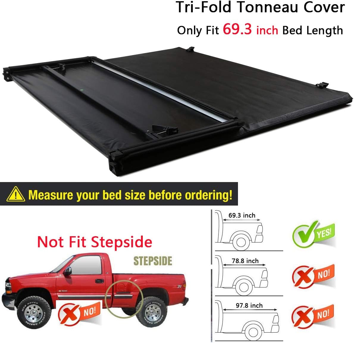 RAFTUDRIVE Assembly Lock Tri-Fold Tonneau Cover fit 2015-2018 Silverado/Sierra 5.8 ft (69.3 inch) Bed, Not Fit 6 Ft Bed and 8 Ft Bed