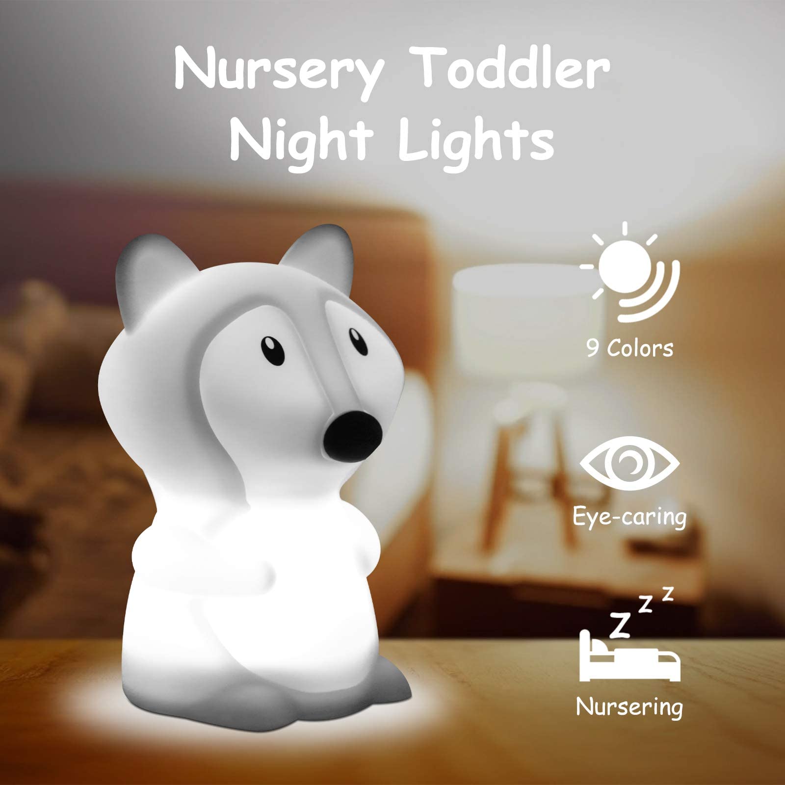 Vicloon Luce Notturna Bambini, Luce Notturna LED 9 Colori con Telecomando Ricaricabile, Lampada da Notte Neonati in Silicone per Dormire e Rilassarsi, Decorazioni Camerette Letto Bambini (Volpe)