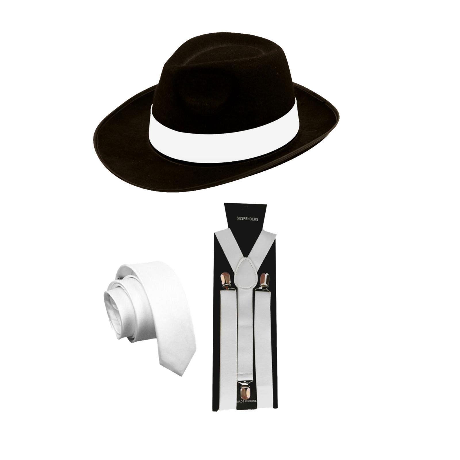 SoWest Men's Gangster 1920s Fancy Dress Costume – 3-Piece Set with Hat, Full-Size Tie, and Adjustable Braces | Roaring Twenties Outfit for Parties, Cosplay, Halloween