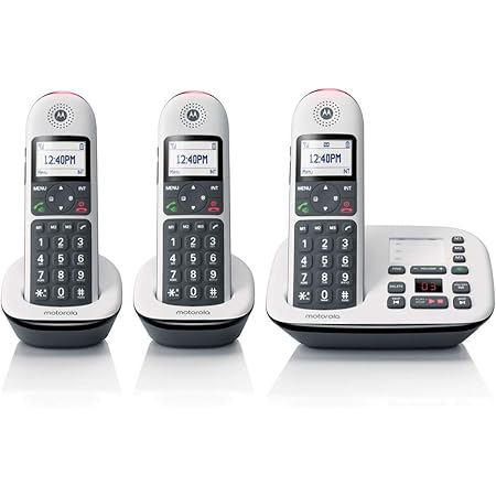 Amazon Com Motorola Cd5013 Dect 6 0 Cordless Phone With Answering Machine Call Block And Volume Boost White 3 Handsets Office Products