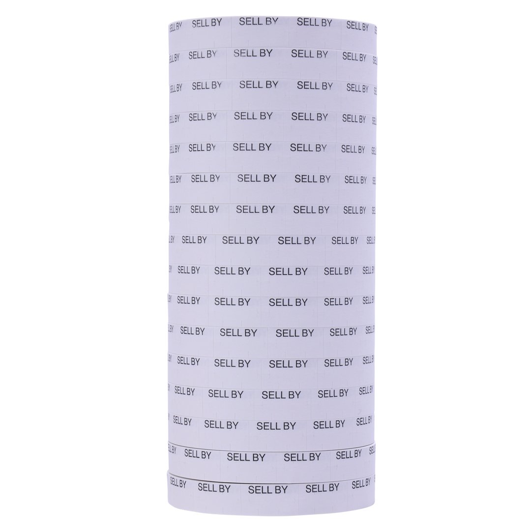 Black on White"SELL BY" Labels to fit Monarch 1110 Pricing. 16 Rolls with 1 Free Ink Roller Y