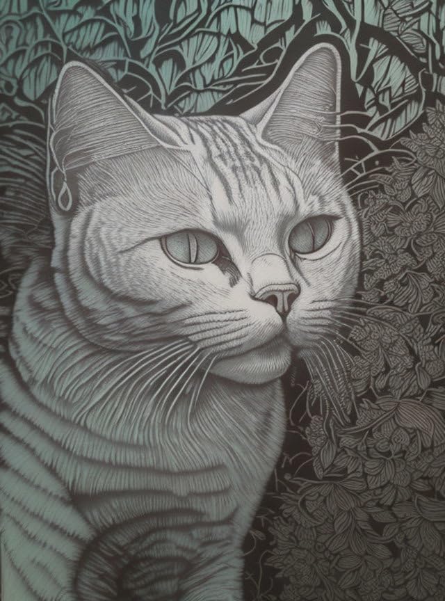Toile de chat blanc 58 x 90 cm pour salon lumineux SERENDIPITP