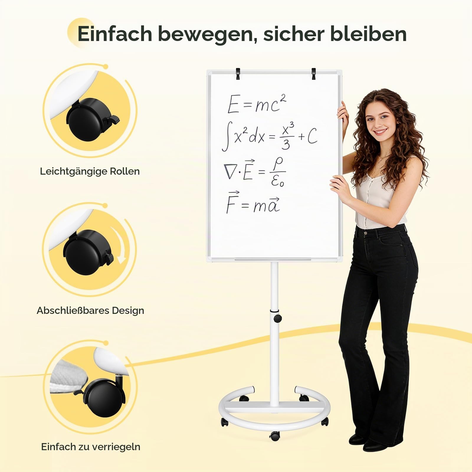 100x70cm Flipchart Ständer, Magnetische Whiteboard mobil mit Rollen, höhenverstellbar 157-195cm, trocken abwischbar, magnetisch, für Büro Schule Zuhause