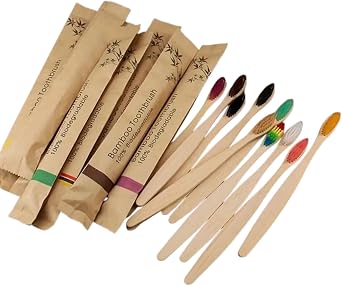 Onomo Bamboo Toothbrush, Soft Bristle, Mixed Colors 1 Piece