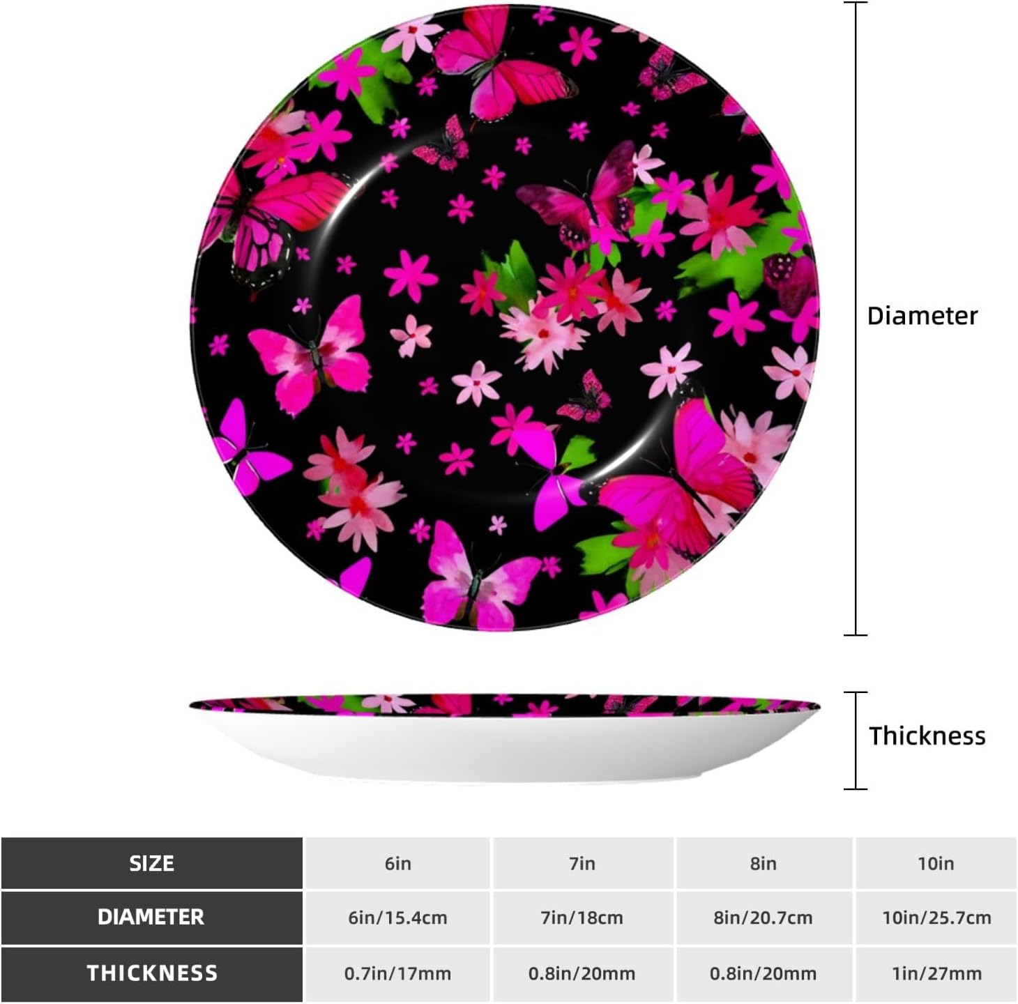 Garden-Flowers-Butterflies 10 Inch Decorative Plate With Stand, Elegant Display Wall Plate For Home Decor