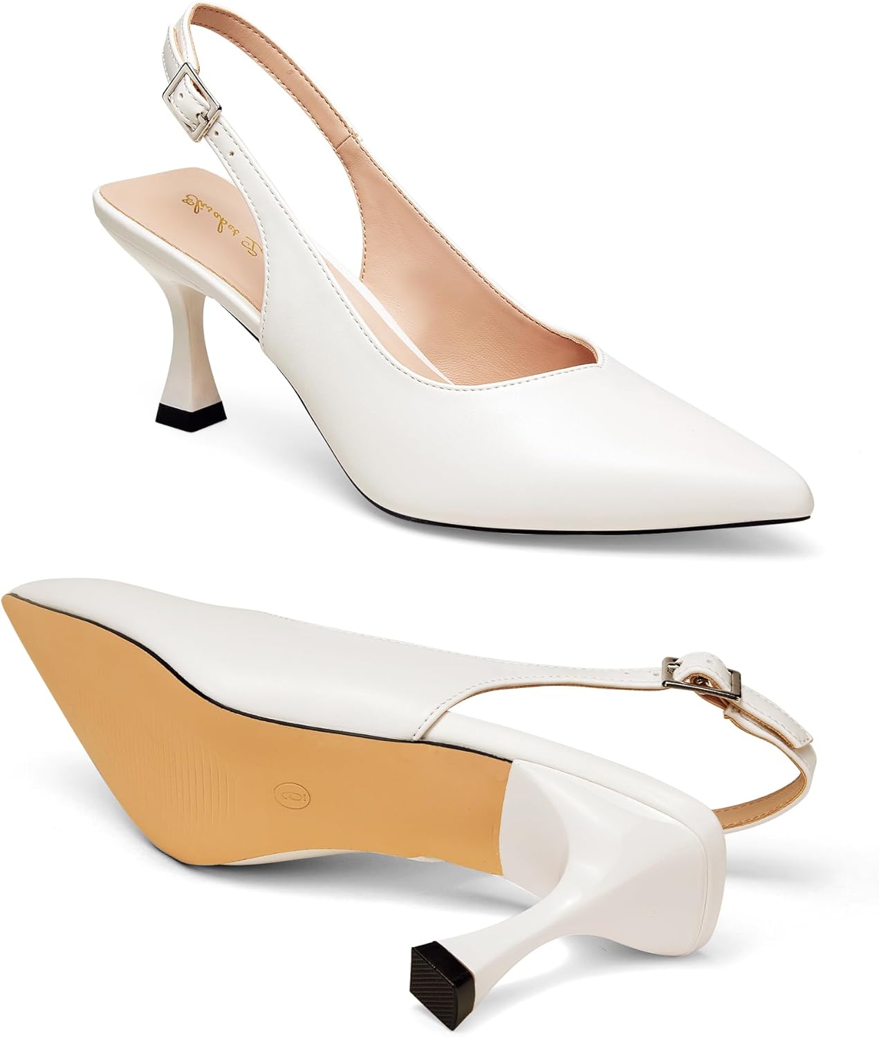 Elisabet Tang Women's Kitten Heel Slingback Low Pumps 3 Inches Stiletto Pointed Closed Toe Elegant Dressy Bridal Wedding Party Shoes - Image 4