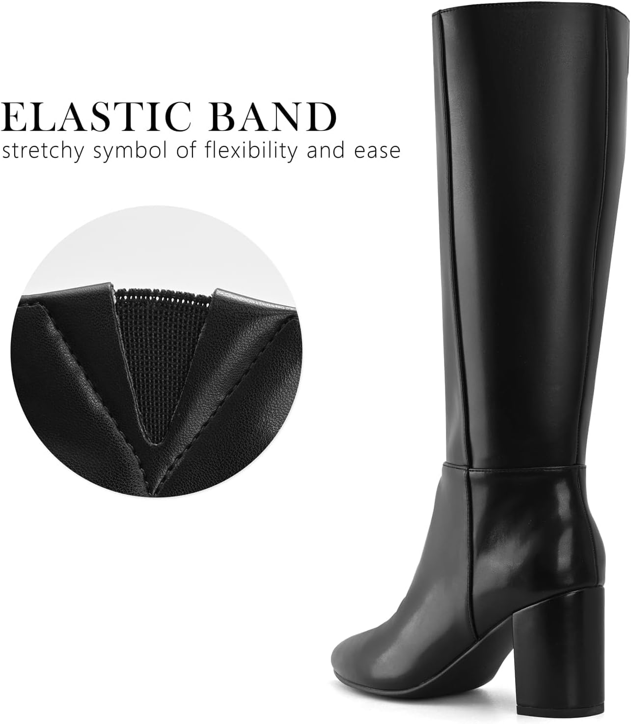 Shoe'N Tale Knee High Boots for Women Chunky Block Heel Fall Winter Pointed Toe Boots - Image 4