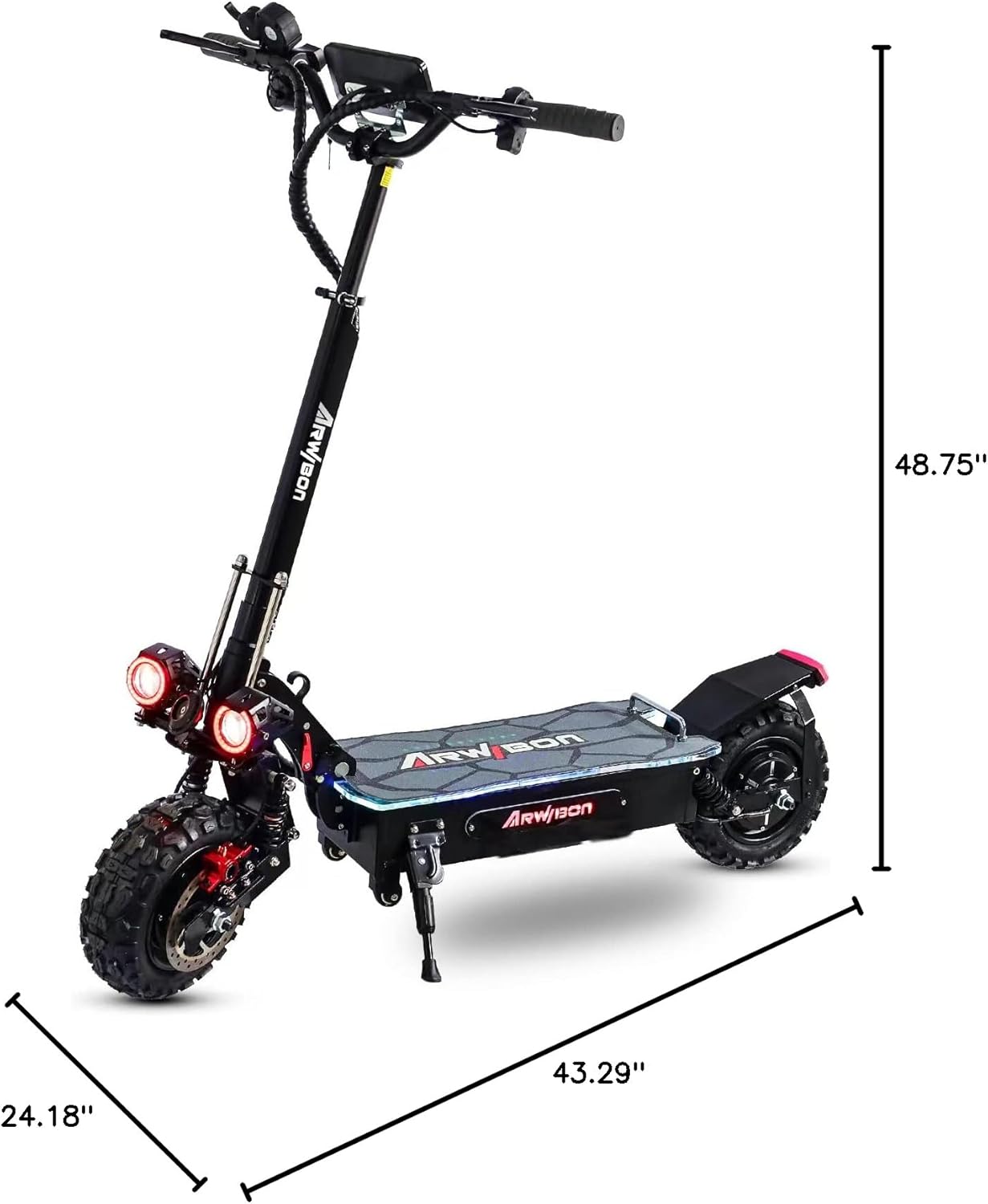 Arwibon Q06Pro Electric Scooter with dimensions labeled