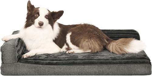 Miniatura 3 de WINDRACING Camas ortopédicas para perros medianos, sofá cama impermeable de espuma de huevo para perros con lados de cojín en L, cama mediana