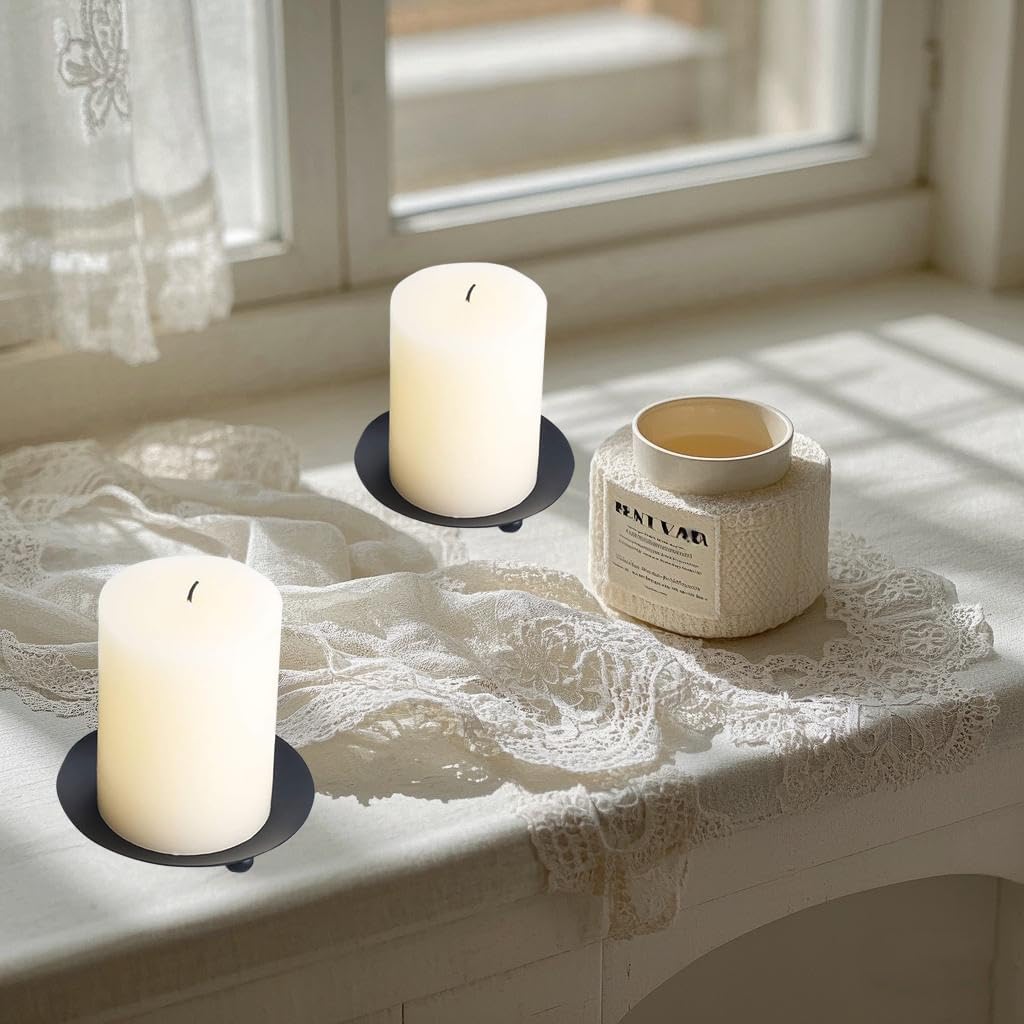 2pcs Black Iron Plate Candle Holder 4.3 Inch Candle Stand for Taper Candles Decorative LED Wax Candles Home Decoration Spa Weddings Anniversary Party Housewarming Gifts (2, Black) image 5