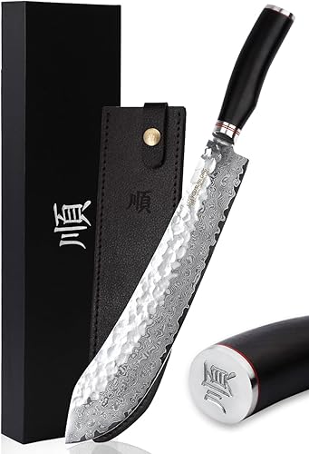 YOUSUNLONG Breaking Knife Max Bull Nose Cuchillo de carnicero japonés de 12 pulgadas, 67 capas de acero de Damasco martillado con mango de madera de