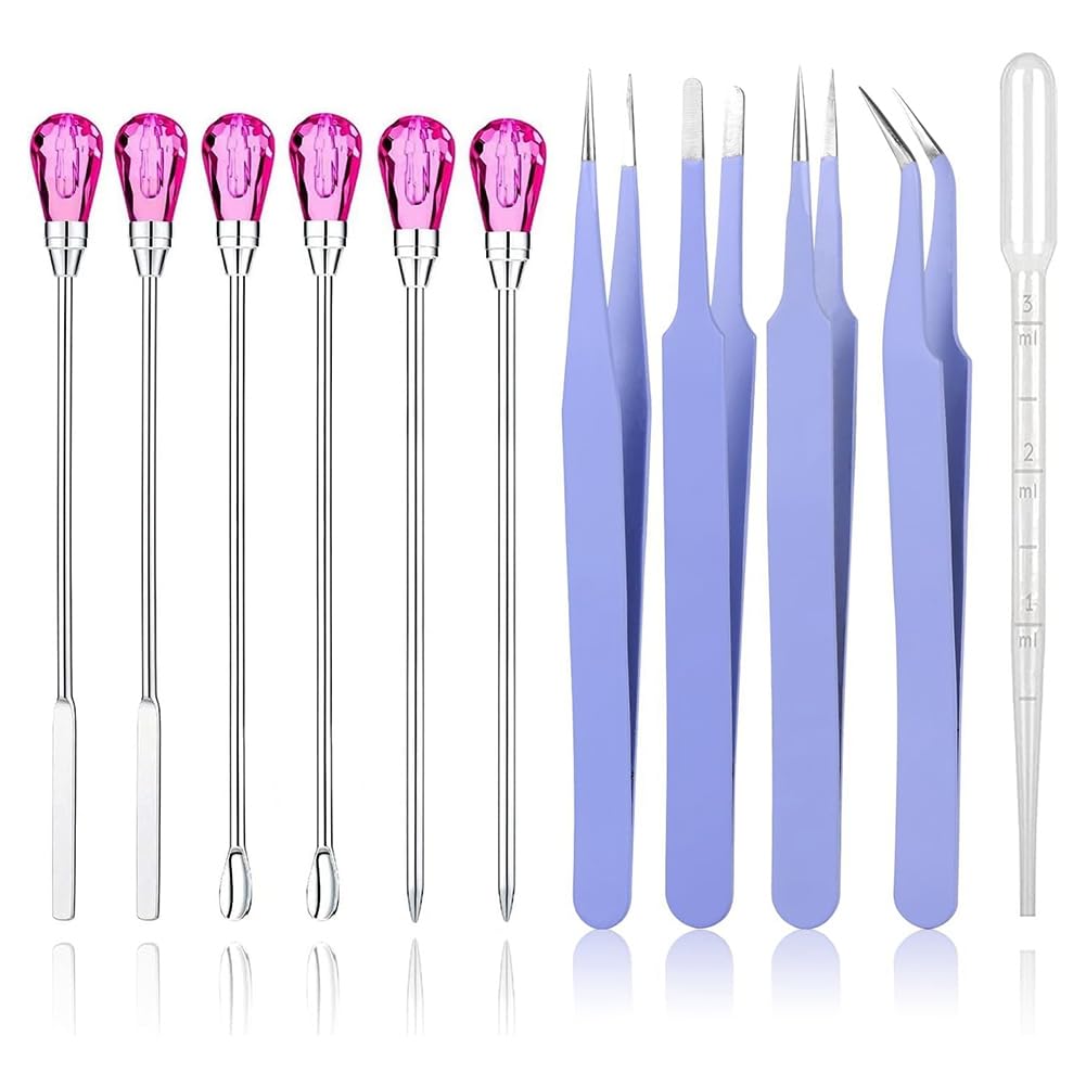 Lnfxkvva 11 Pcs Resin Mold Tools Set Stirring Needle Spoon Tool Tweezers Precision Kit (+ Rose Red)