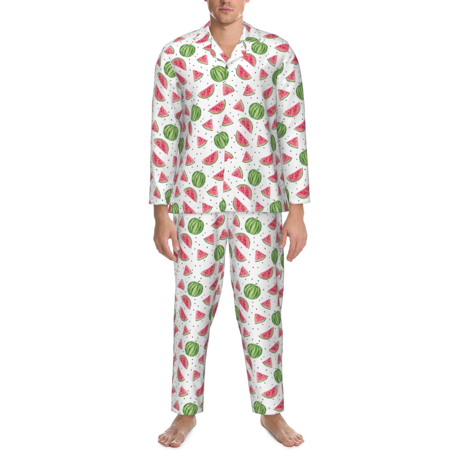 Anguria Frutta Fresca Stampa Uomo Manica Lunga Pigiama Set Pigiameria Due Pezzi Casa Viaggio Outfit Lounge Pantaloni