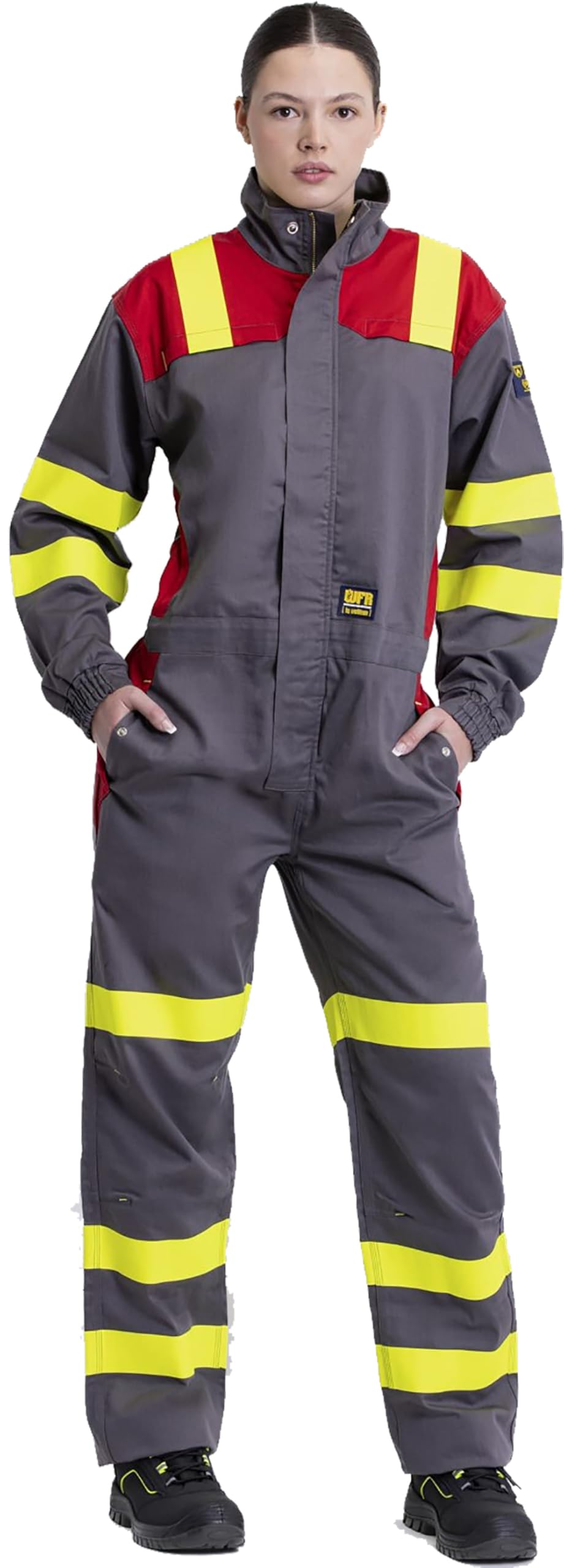 WORKTEAM C5099 Buzo o Mono Ignífugo Combinado, Antiestático con protección para Soldadura y Arco Eléctrico, Visibilidad Realzada, Cintas Fluorescentes Amarillas y Triple Costura. Unisex