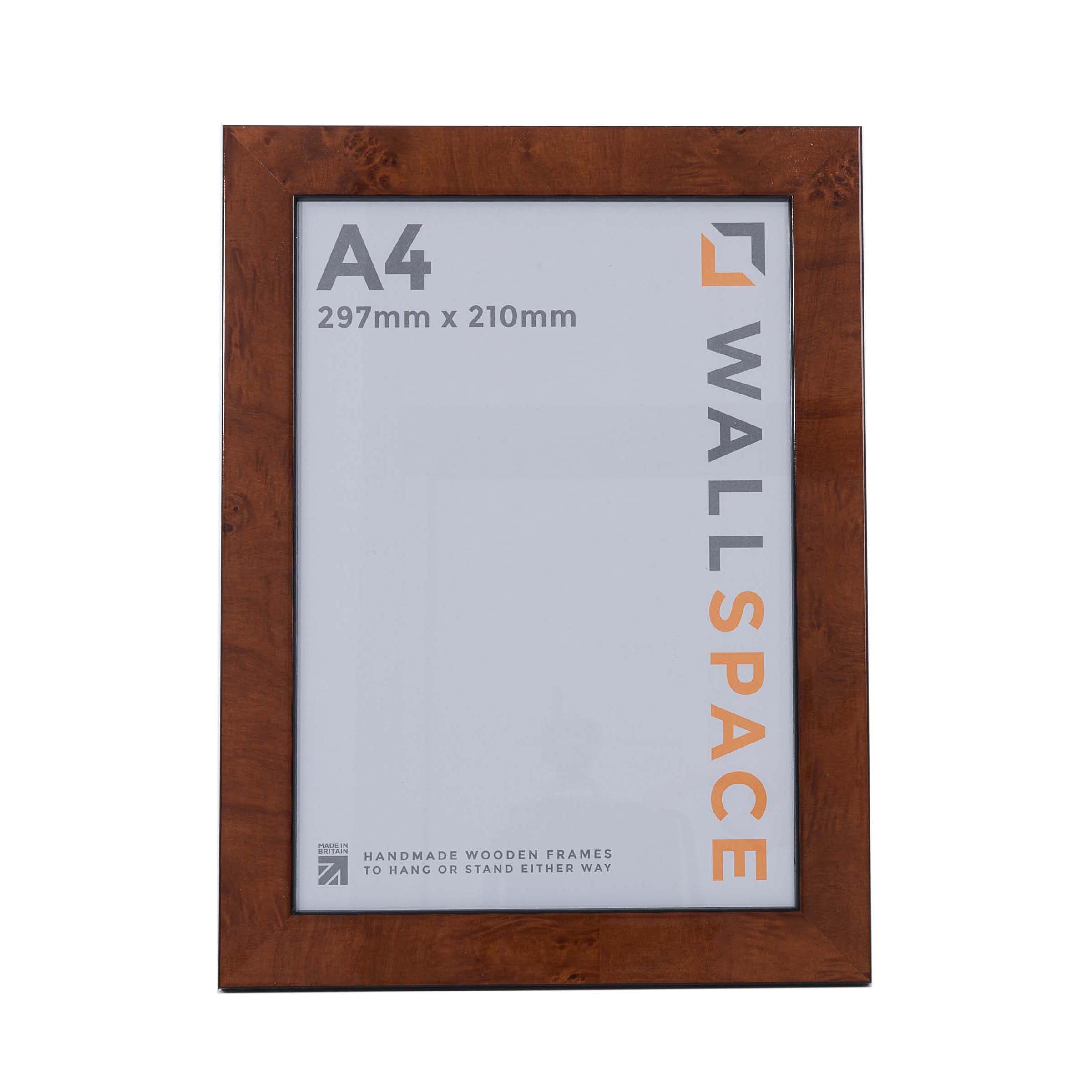 Wall Space A4 Walnut Picture Frame | Walnut A4 Photo Frame | 297x210mm | 297 x 210mm | 29.7x21.0cm | Certificate Diploma | Real Wood with Glass | Handmade Wooden Made in UK