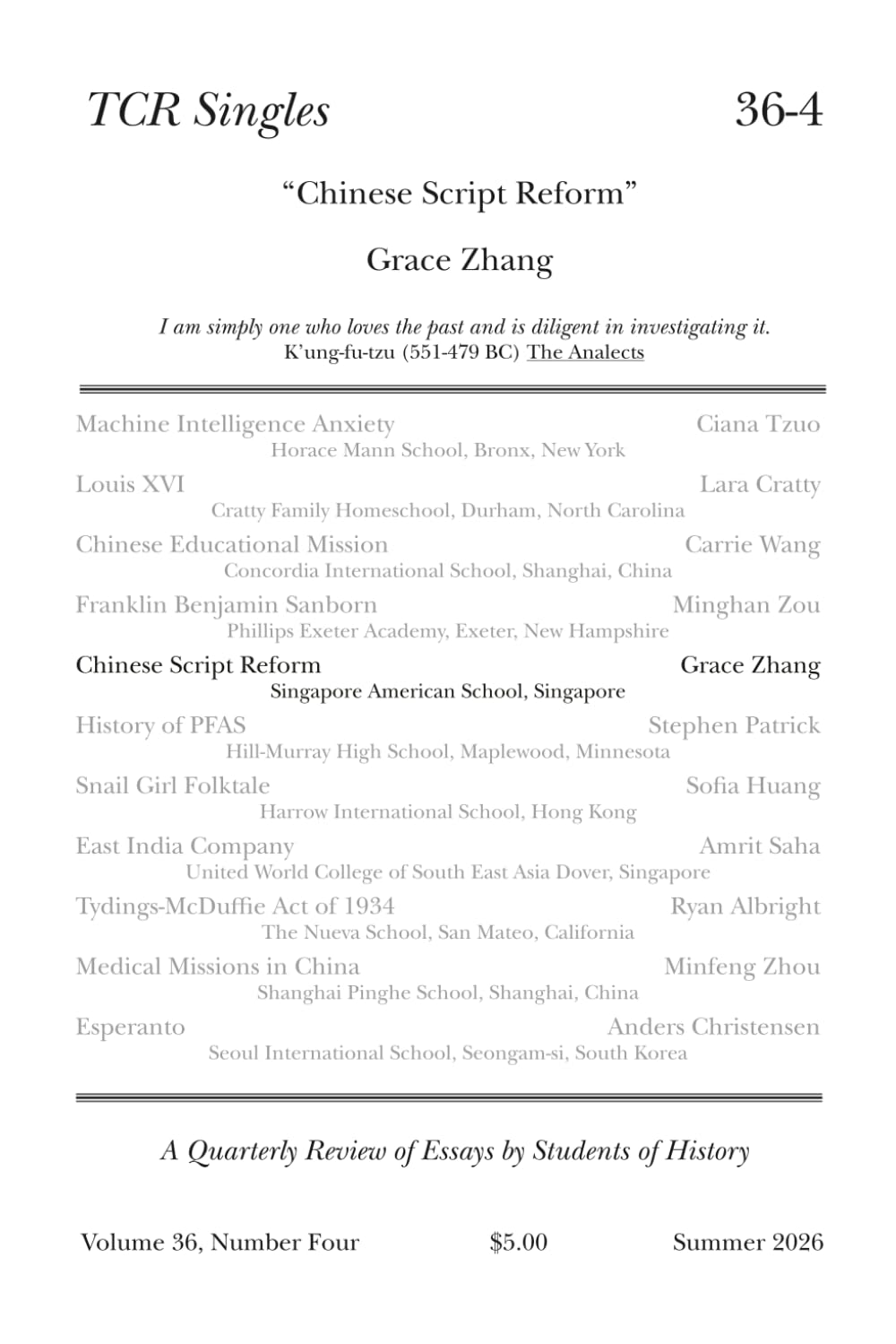 TCR Singles 36-4 Chinese Script Reform