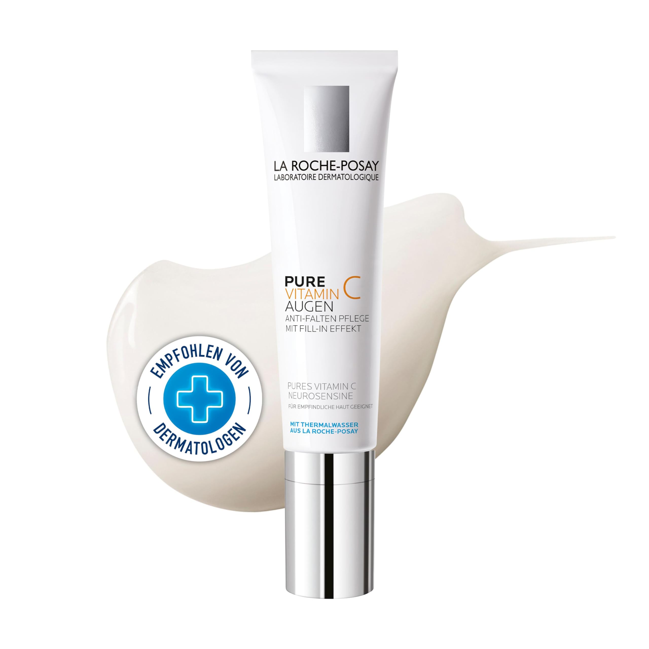 La Roche Posay Pure Vitamin C Augen, Anti-Aging-Augencreme mit Vitamin C und Hyaluron für empfindliche Haut, Auffüllende und regenerierende Anti-Falten-Augenpflege, Hautberuhigend, 15 ml