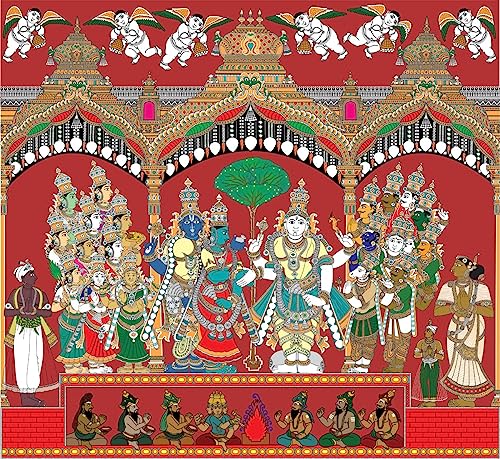 Image of Meenakshi Siva Thirukalyanam Mural (16th century) | Wall decor | Vector art Painting| Madurai| Heritage mural| Hindu Deities| Marriage