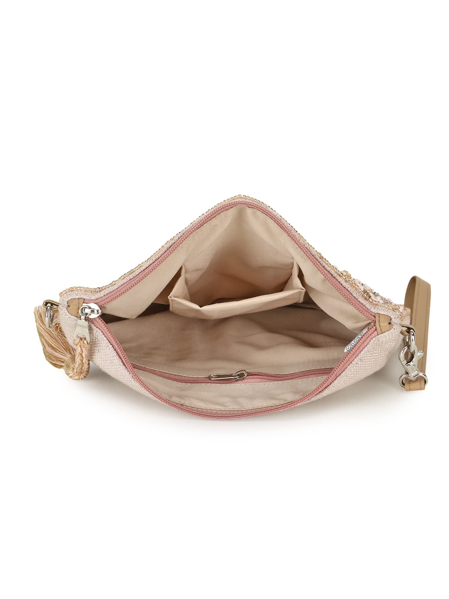 Anekaant Ghoomar Pastel Pink & Multi Acrylic Jacquard & Leatherette Ethnic Motifs Embellished Sling Bag 3