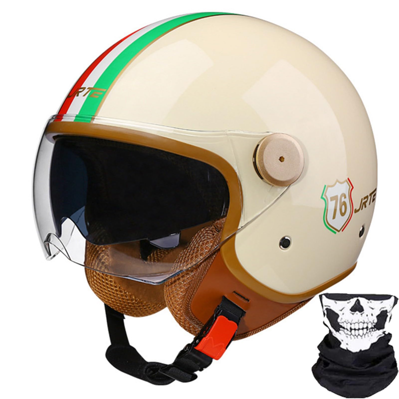 Motorradhelm, Retro-3/4-Motorrad-Halbhelm Mit Offenem Gesicht Und Doppelvisier, Für Männer Und Frauen, Roller, ATV, Cruiser-Helm, ECE/DOT-Geprüft