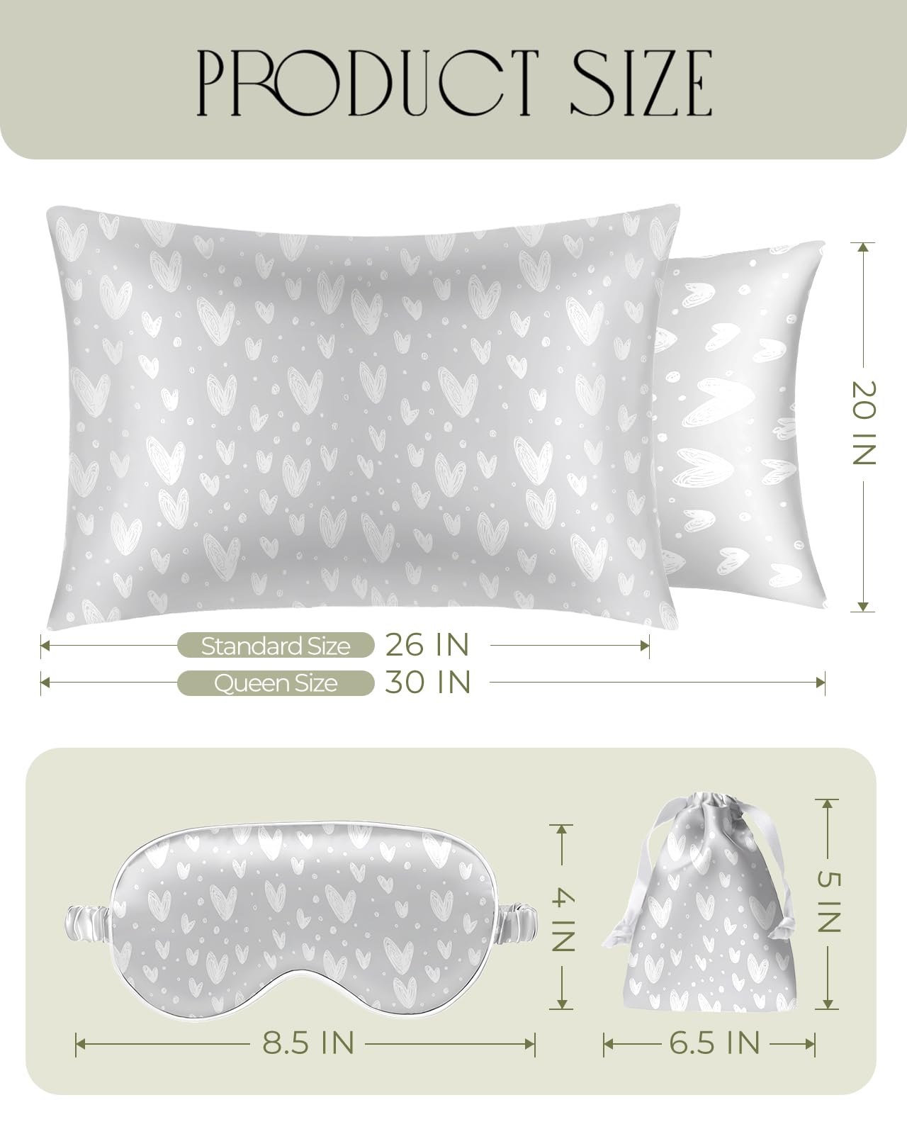 Miss Adola Mulberry Silk Pillow Case for Hair and Skin 19 Momme Standard 26"x20" Grey Satin Pillowcase with Eye Mask & Scrunchie Soft Satin Pillowcase Sleeping Gifts for Moms Women - Image 2