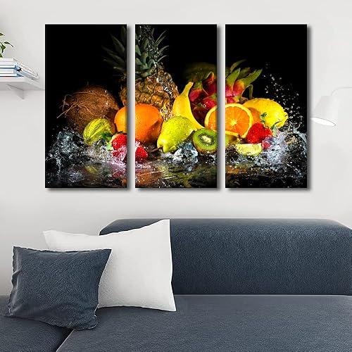 Miniatura 9 de Arte de pared con frutas y verduras, surtido de frutas y verduras frescas, lienzo, pósteres de pintura de frutas y verduras, decoración de pared, 3