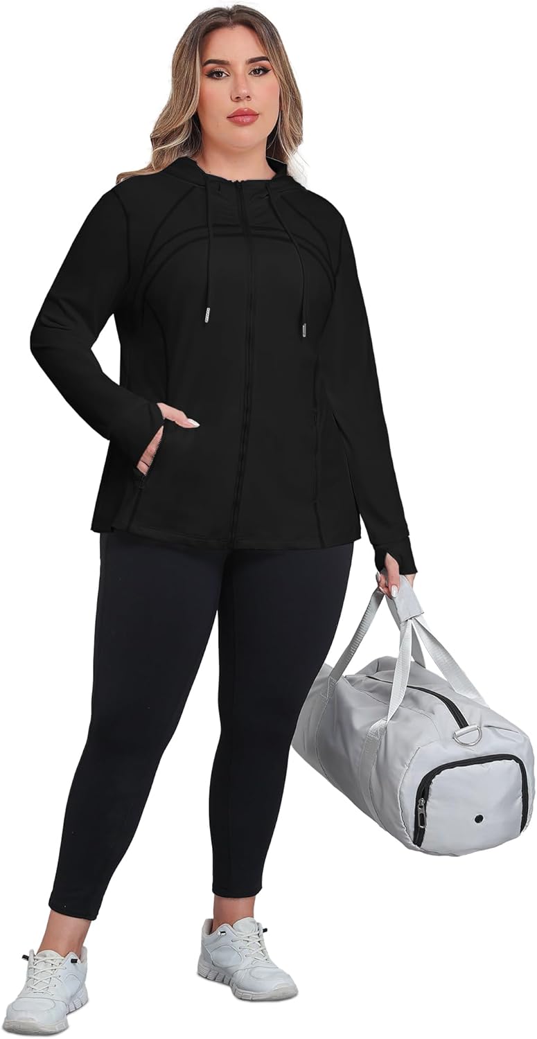 FOREYOND Plus Size Workout Jacket for Women Full Zip Up Lightweight Athletic Jackets Running Gym Yoga with Thumb Holes - Image 5