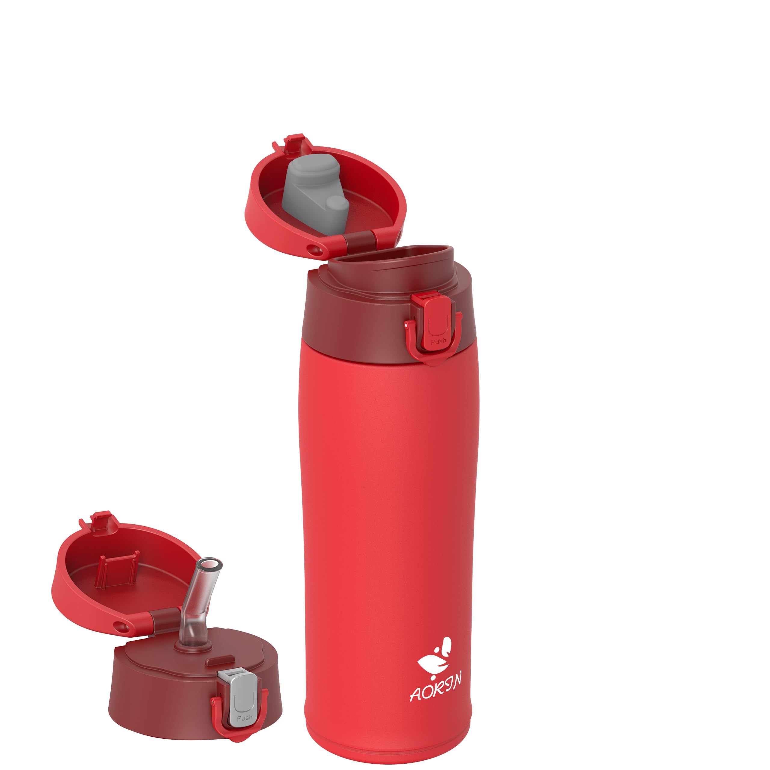 AORIN Botella Agua Acero Inoxidable 18/8 con 2 Tapas, 500ml Botella Agua Niños, Botella Térmica Anti-Fugas, Botella Gimnasio, Termo sin BPA para Deportes, Exterior, Viajes y Escuela — view 14