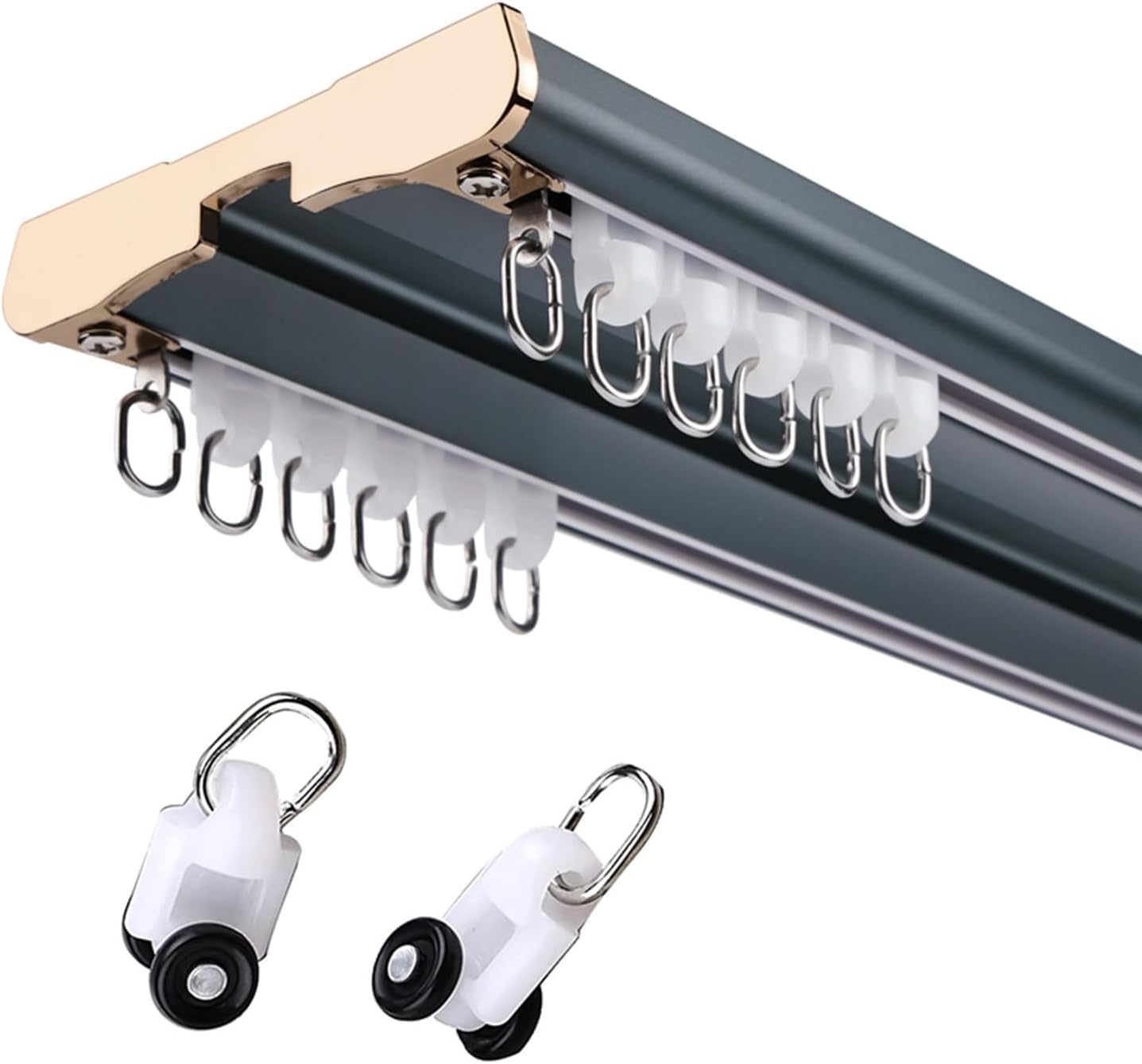 DLLDQBD Heavy Duty Double Row Curtain Track Ceiling Mounted Curtain Rods System Aluminum Sliding Rails For Curtains Bedroom Room Divider Hospital(Size:11.5FT/350CM,Color:C)