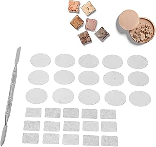 30Pcs Metal Stickers for Magnetic Palettes, Adhesive Empty Makeup Colorful Palettes Sticker, 15Pcs Round + 15Pcs Square Eyeshadow Makeup Palettes with Makeup Depotting Spatula